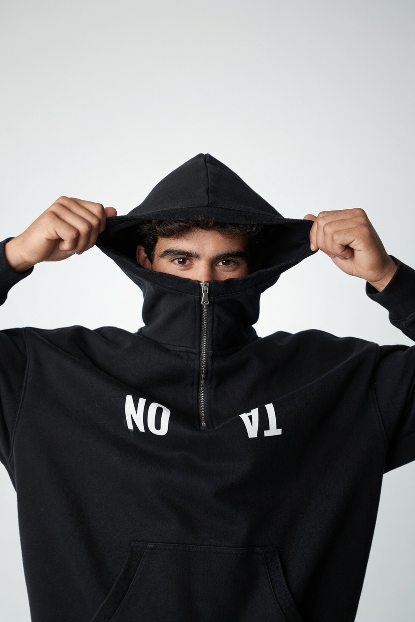 Hoodie Half-Zip Preto Tático